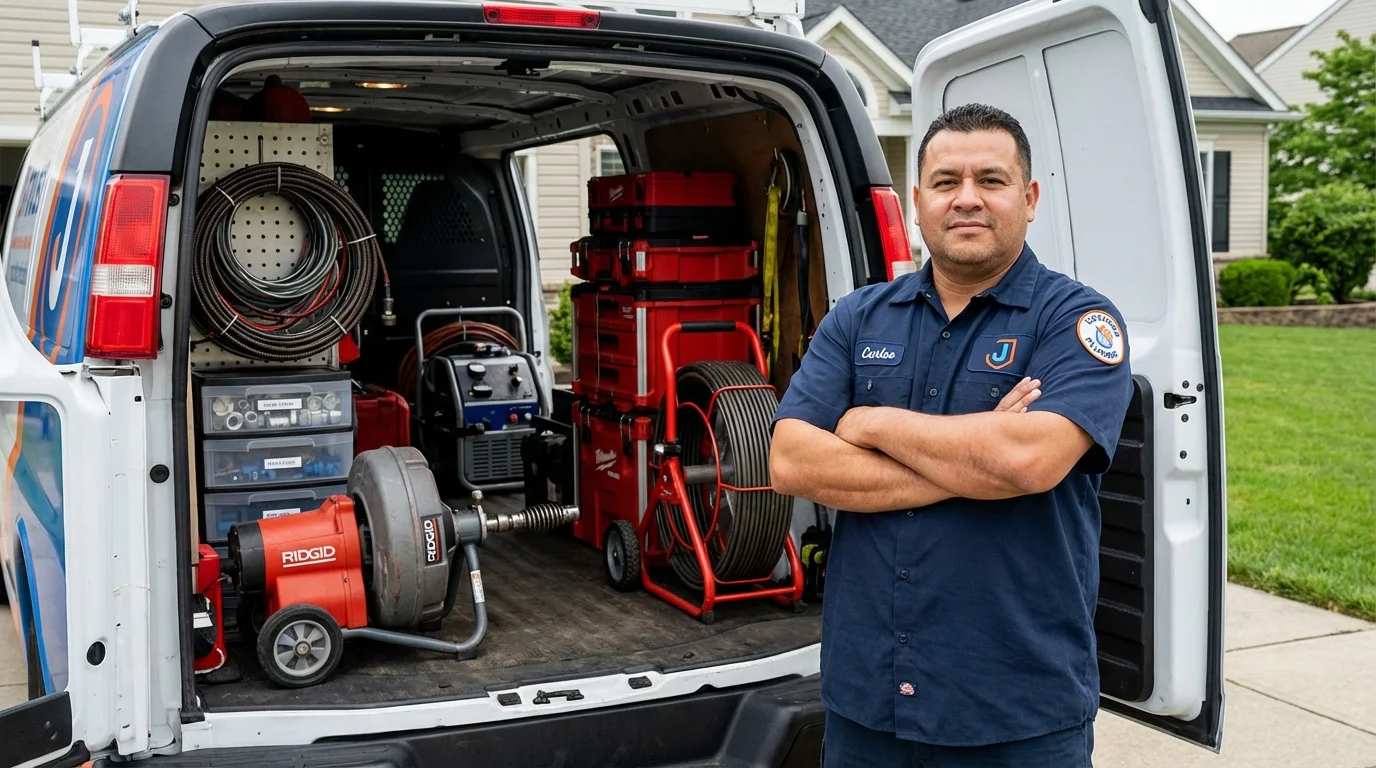 Professional drain cleaning equipment and Johns Plumbing LLC plumber in Guernsey