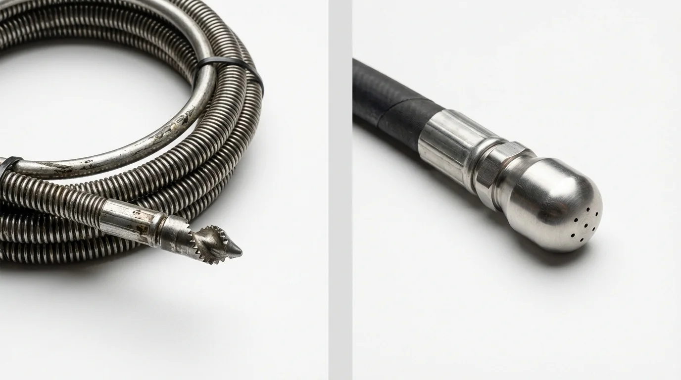 Drain snake cable and hydro jetting nozzle used for drain cleaning in Guernsey, WY