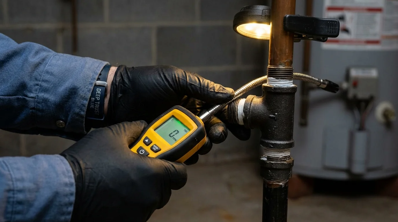 Gas leak detection with electronic sniffer by Johns Plumbing LLC in Guernsey