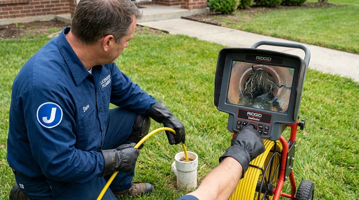 Sewer camera inspection being performed by Johns Plumbing LLC in Guernsey