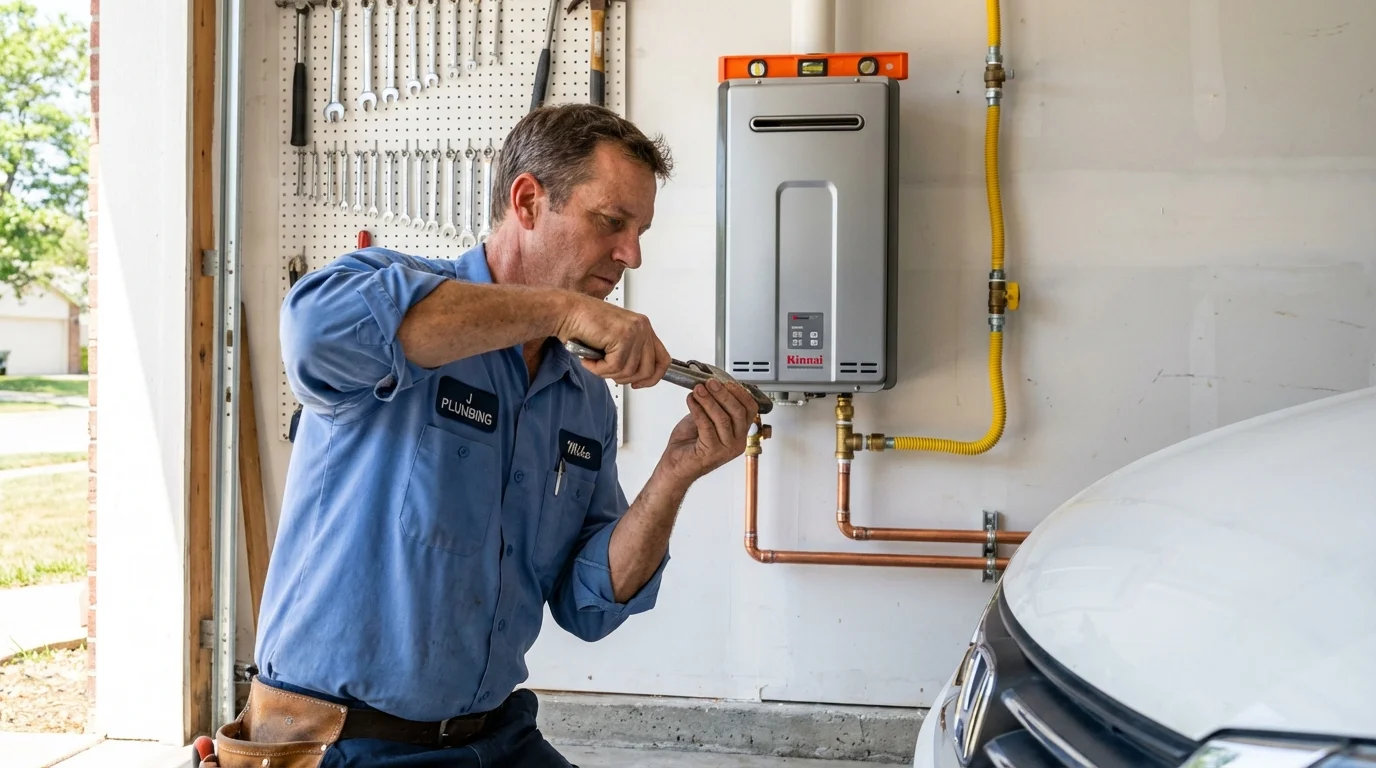 Tankless water heater installation by a Johns Plumbing LLC plumber in Guernsey