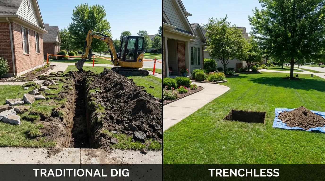Trenchless sewer repair with minimal yard damage versus traditional excavation in Guernsey, WY